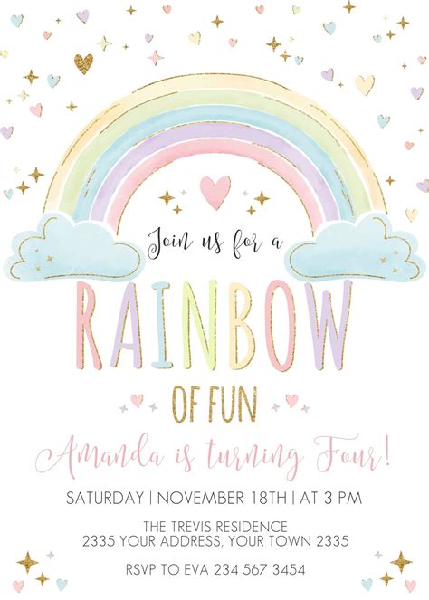 Rainbow Birthday Invitation Pastel Birthday Invitation Etsy Artofit