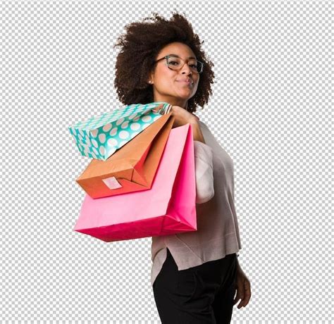 Premium PSD Black Woman Holding Shopping Bags Black Women Shoping