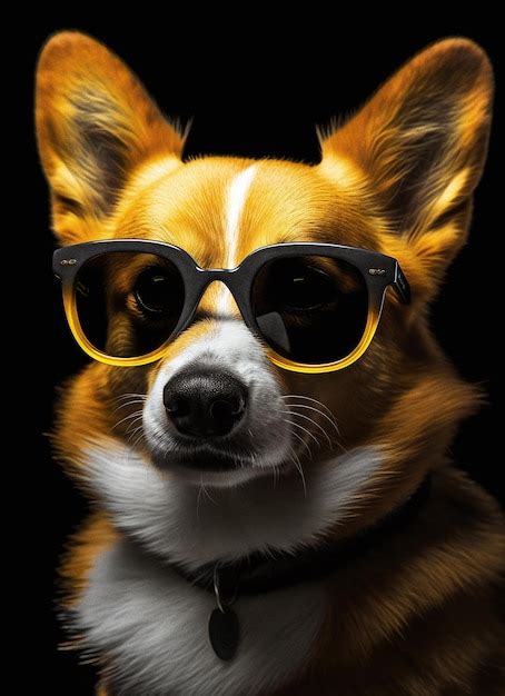 Un Perro Con Gafas De Sol Que Dice Corgi Foto Premium