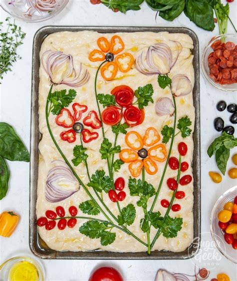 How To Make Focaccia Bread Art With Vegetables Herbs Sugar Geek Show