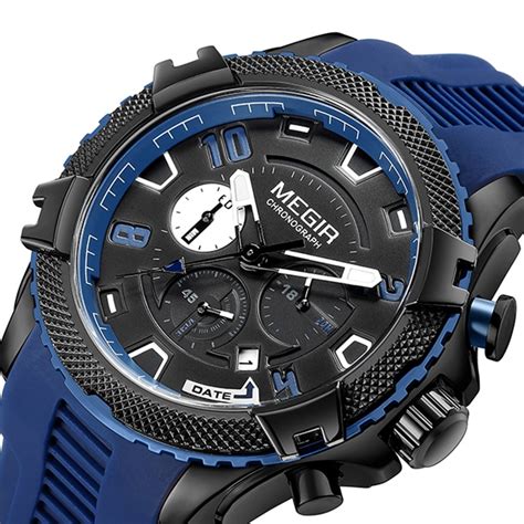 Megir Mens Watches Brand Luxury Silicone Strap Waterproof Sport Quartz