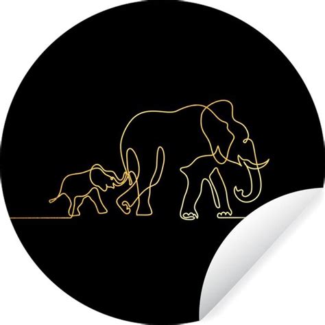 WallCircle Muurstickers Behangcirkel Olifant Goud Zwart