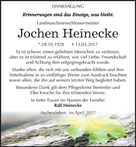 Traueranzeigen Von Jochen Heinecke Abschied Nehmen De