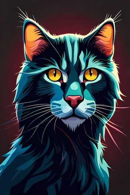 Uma Pintura De Um Gato Olhos Amarelos E Um Gato Preto Fundo