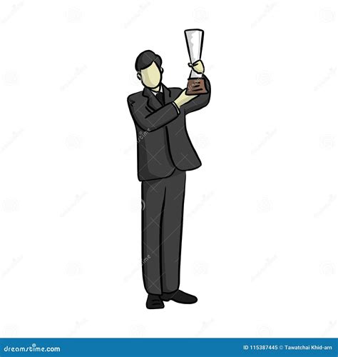 Business Man Holding Trophy With Two Hands Vector Illustration S Stock