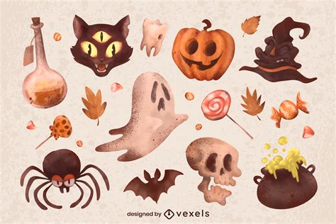 Halloween Scary Elements Watercolor Set Vector Download