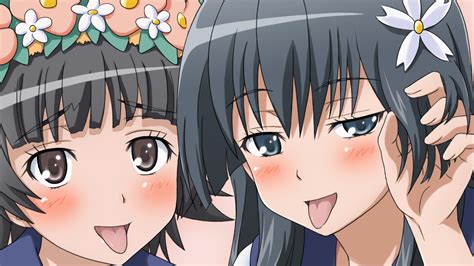 2girls Black Hair Blush Brown Eyes Headphones Mameshiba Saten Ruiko Short Hair To Aru Kagaku No