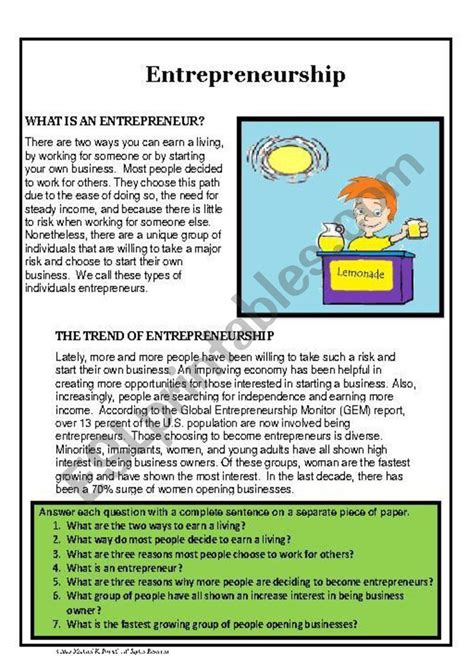 English Worksheets Entrepreneurship