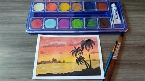 Watercolor Painting Melukis Pemandangan Pantai Menggunakan Cat Air