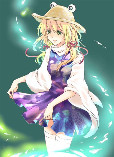 Safebooru Bad Id Blonde Hair Eyes Green Eyes Hat Moriya Suwako Ribbon