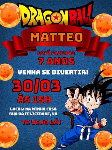 Invitación de cumpleaños de Goku Dragon Ball Un increíble editor en