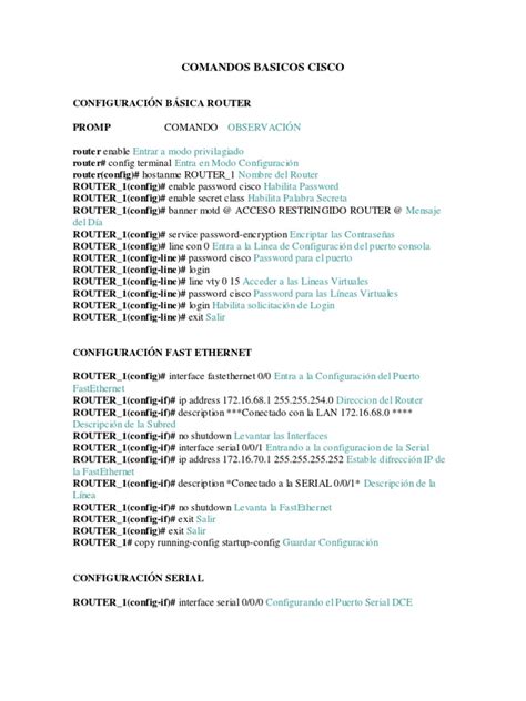 Comandos Basicos Cisco Router Y Switch Infraestructura De