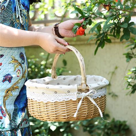 Handmade Wicker Basket Fruit Flower Straw Storage Camping Picnic Bakul