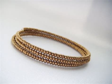 Bronze Memory Wire Seed Bead Bangle Bracelet