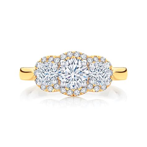 Yellow Gold Diamond Halo Engagement Ring Halo Trilogy