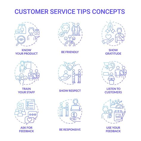 Set Of Blue Gradient Concept Icons For Effective Customer Service Tips