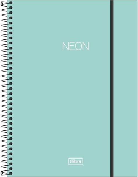 Caderno Espiral Capa Plástica Universitário 10 Matérias Neon Turquesa