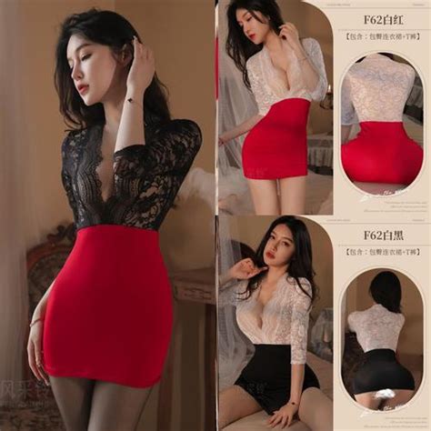 Promo Lingerie Seksi Hot Sexy Suspender Lingere Dress Baju Dinas Malam Binal Merah Putih