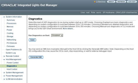Inicio Del Diagnóstico De Uefi Mediante La Interfaz Web De Oracle Ilom