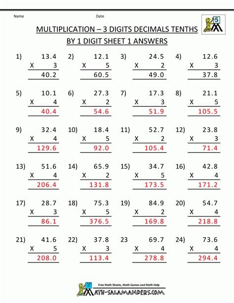 Multiplying Decimals With Grids Worksheets Multiplication 5t