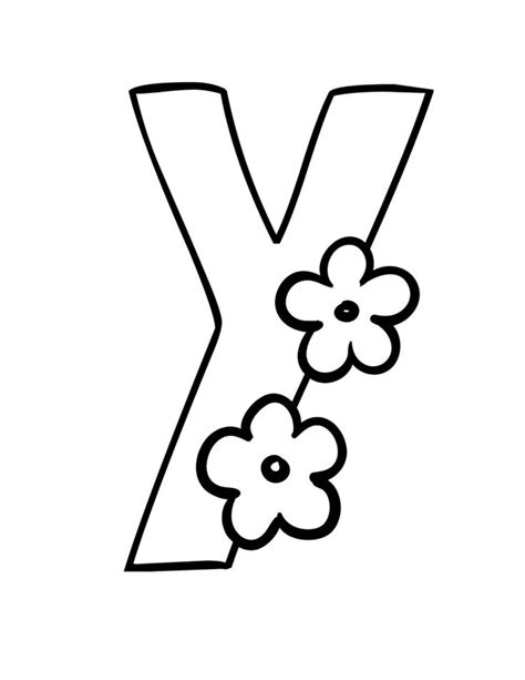 The Letter Y With Flowers On It Is Outlined In Black And White As Well