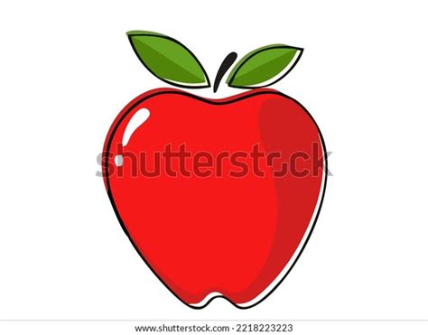 Vector Drawing Red Apple Green Leaf Stock Vector Royalty Free