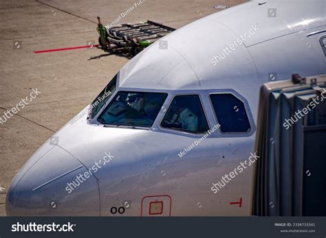 Close Up Cockpit Swiss Airbus A Airplane Stock Photo