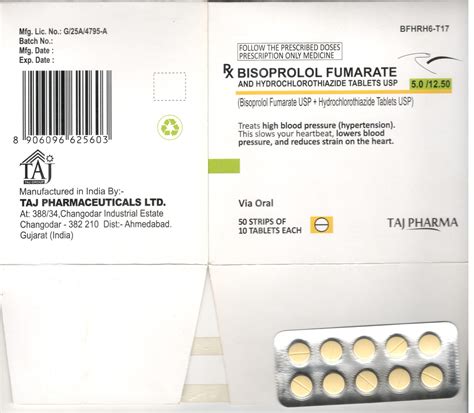 Bisoprolol Fumarate Hydrochlorothiazide 5mg 125mg Film Coated Tablets