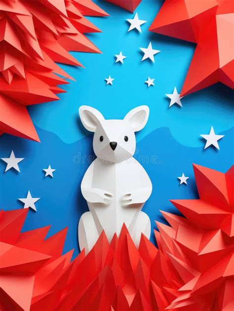 Happy Australia Day With Paper Cut Craft Art Icon Of Australia Kangaroo