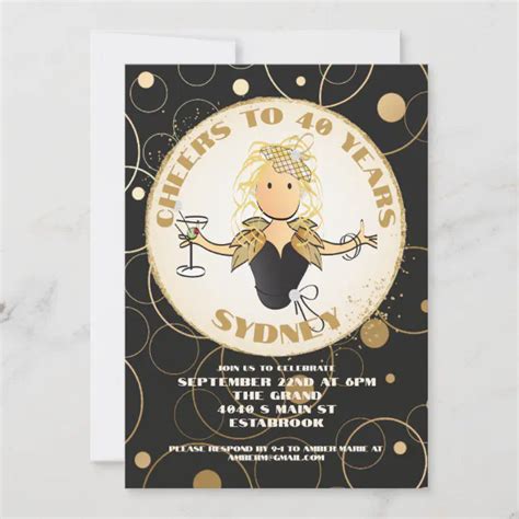 40th Birthday Black Gold Glitter Fabulous Birthday Invitation Zazzle