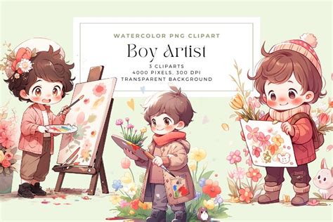 Watercolor Boy Artist Clipart