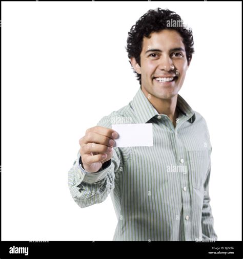 Man Holding Business Card Stock Photo Alamy