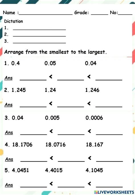 Comparing Decimal Worksheet Live Worksheets