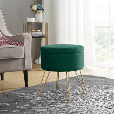 Round Velvet Storage Ottoman - Emerald Green – Ornavo Home