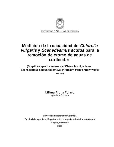 Pdf Medici N De La Capacidad De Chlorella Vulgaris Y Bdigital Unal