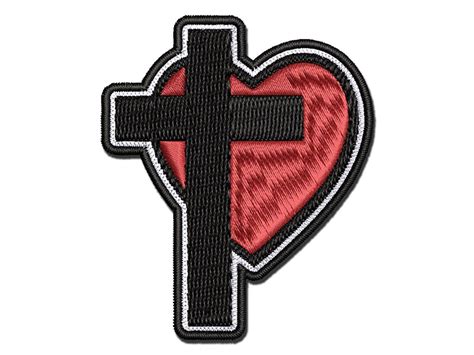 Cross And Heart Love Christian Multi Color Embroidered Iron On Or Hook And Loop Patch Applique