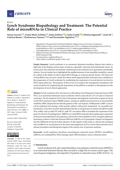 Pdf Lynch Syndrome Biopathology And Treatment The Potential Role Of