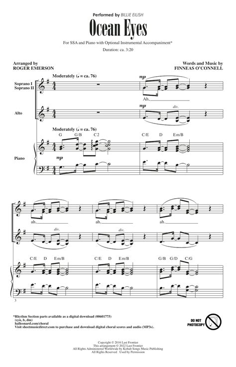 Billie Eilish Ocean Eyes Arr Roger Emerson Sheet Music And