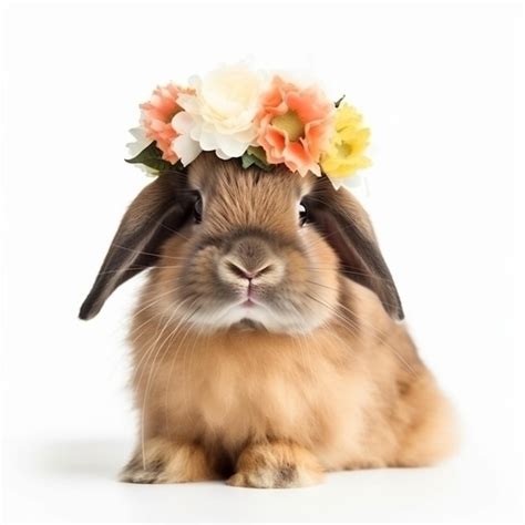 Premium Ai Image An Isolated Rabbit With A Flower Crown On White