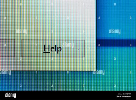 Close Up View Of Computer Screen With Button Help Stock Photo Alamy