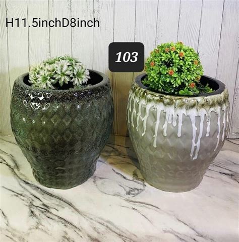 Diamond Cuts Inch Block Printed Ceramic Flower Pot Set For Indoor