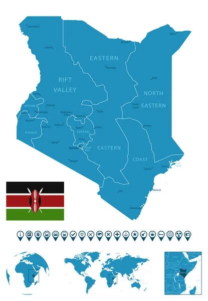 Blue Gray Detailed Map Kenya Administrative Divisions Location Globe