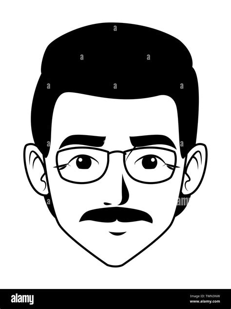 Indian Man Face Avatar Cartoon In Black And White Stock Vector Image