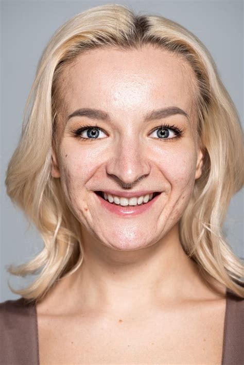 Portrait Of Smiling Blonde Woman With Stock Photo Image Of Isolated