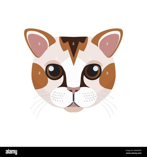 Japanese Bobtail Kitten Face Head Of Cute Calico Cat With Spots Vector