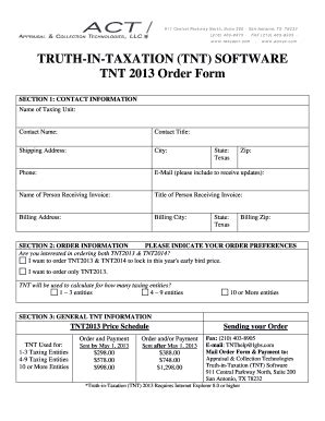 Fillable Online Tnt 2013 Order Form Fax Email Print PdfFiller