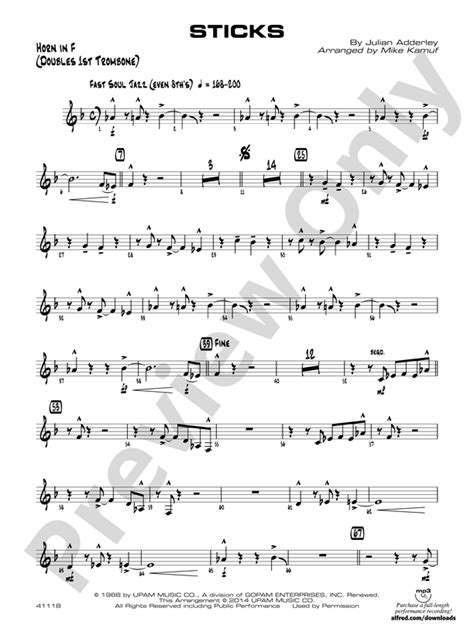 Sticks 1st F Horn 1st F Horn Part Digital Sheet Music Download