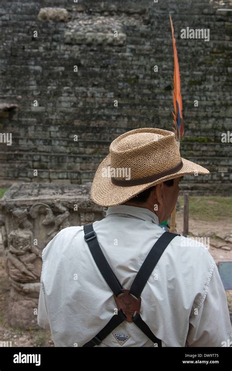 Man at an archaeological site Copan Copan Ruinas Copan Department ...