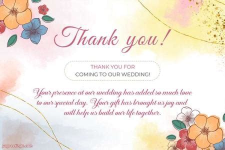 Thank You For Coming To Our Wedding Message Cards