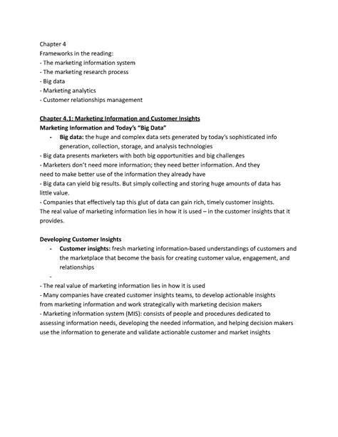 Chapter 4 Mktg Textbook Notes Chapter 4 Frameworks In The Reading